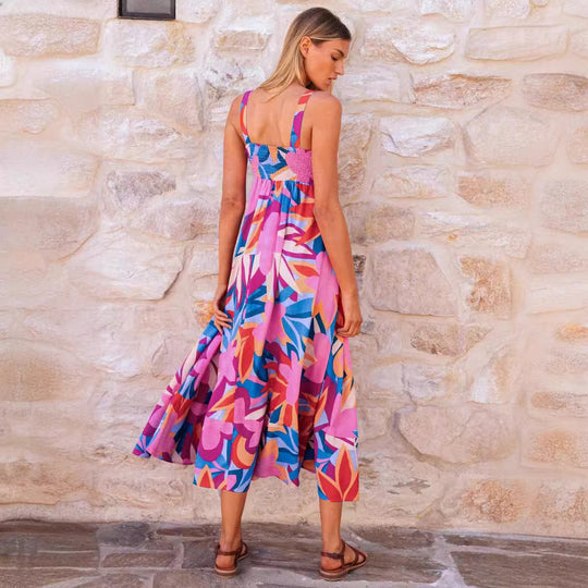 Damen Maxikleid mit lebhaftem floralem Design und schwingendem Rock R&B