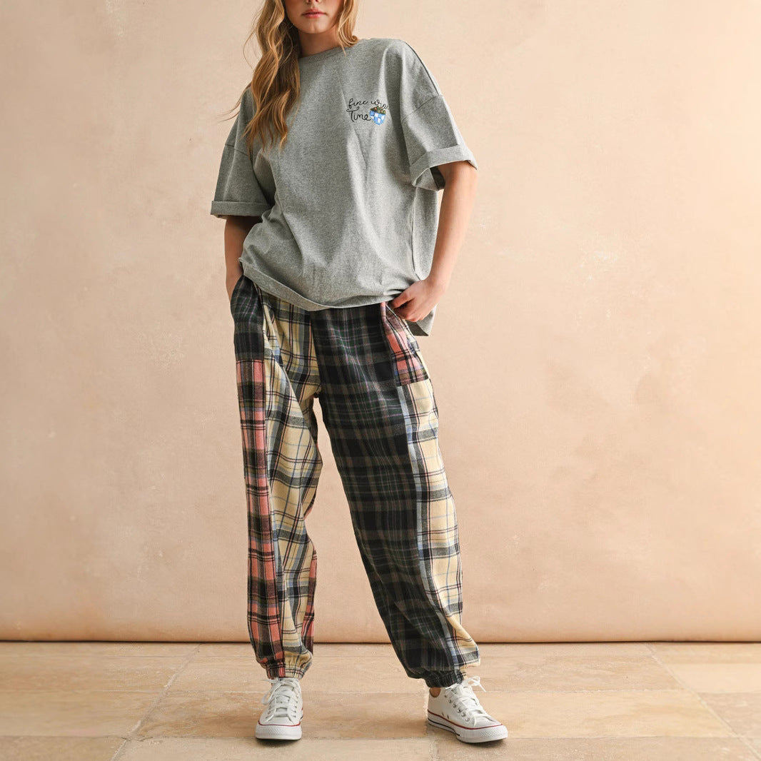 Damen Karierte Komfort-Hose mit elastischem Bund R&B