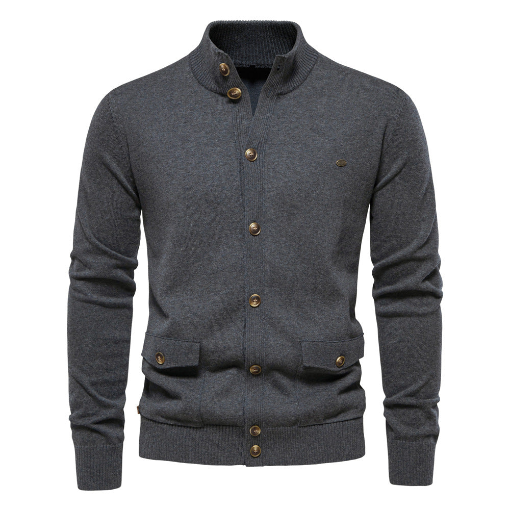Herren Strickjacke mit modernem Stehkragen und praktischen Knöpfen R&B