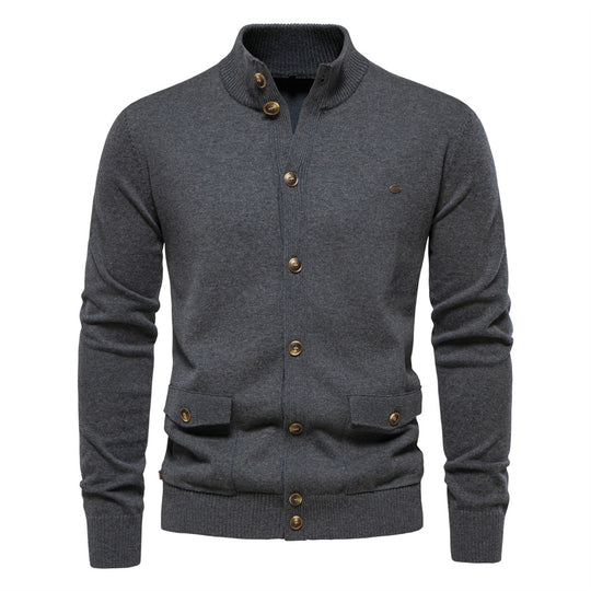 Herren Strickjacke mit modernem Stehkragen und praktischen Knöpfen R&B