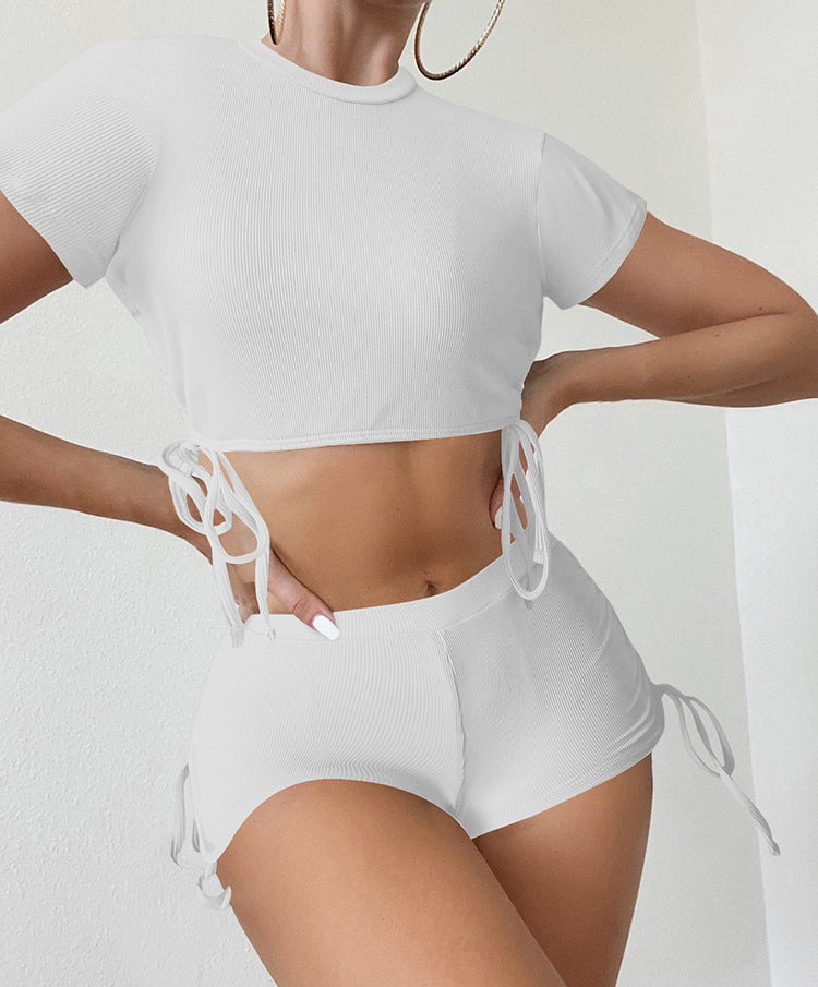 Damen Sportliches Crop-Top und Shorts Set R&B