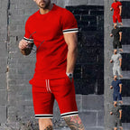 Herren nan athletisches Freizeit-Set aus Baumwoll-Feinjersey mit Kontrastbündchen und Kordelbund-Kurzhose R&B