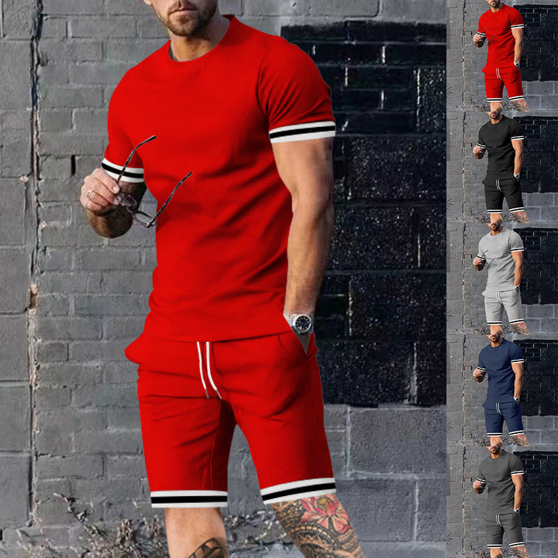 Herren nan athletisches Freizeit-Set aus Baumwoll-Feinjersey mit Kontrastbündchen und Kordelbund-Kurzhose R&B