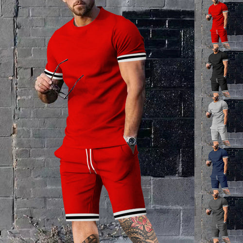 Herren nan athletisches Freizeit-Set aus Baumwoll-Feinjersey mit Kontrastbündchen und Kordelbund-Kurzhose R&B