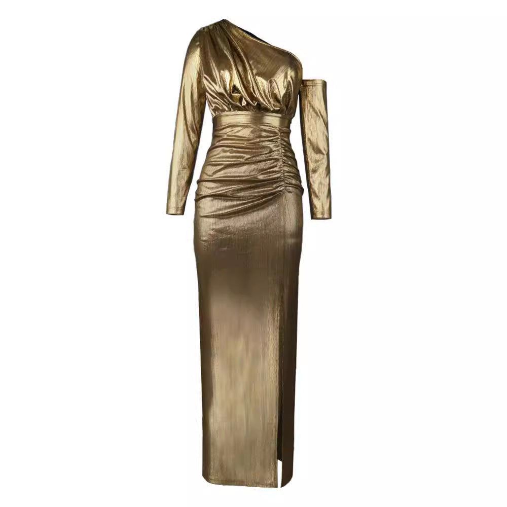 Damen Elegantes Kleid mit asymmetrischem Saum und schimmerndem Material R&B