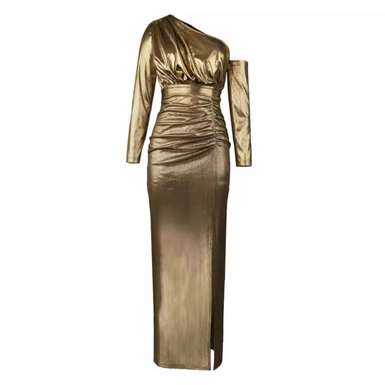 Damen Elegantes Kleid mit asymmetrischem Saum und schimmerndem Material R&B