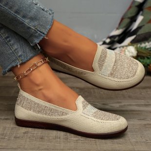 Damen bequeme Slipper aus atmungsaktivem Strickmaterial mit eleganter Zierstickerei R&B