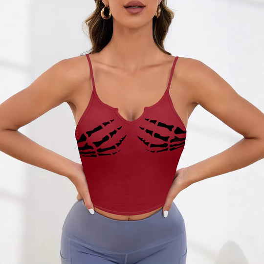 Damen Sportliches Crop-Top mit kreativem Skelett-Design R&B