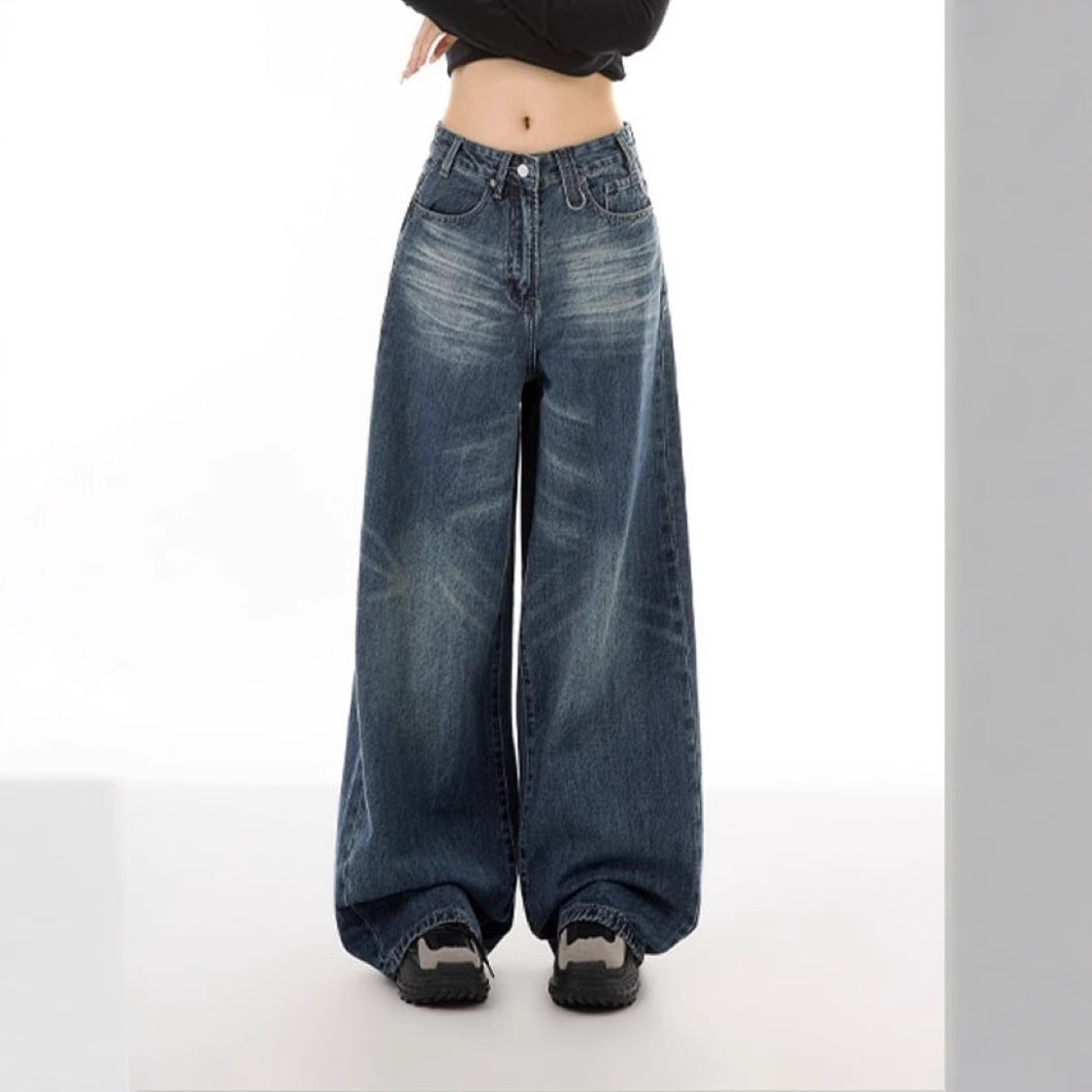 Damen Weite Denim-Hose mit lässigem Schnitt und einzigartigen Waschungen R&B