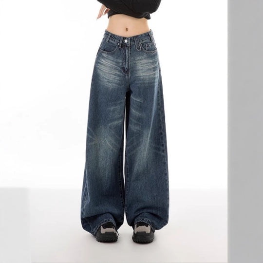 Damen Weite Denim-Hose mit lässigem Schnitt und einzigartigen Waschungen R&B