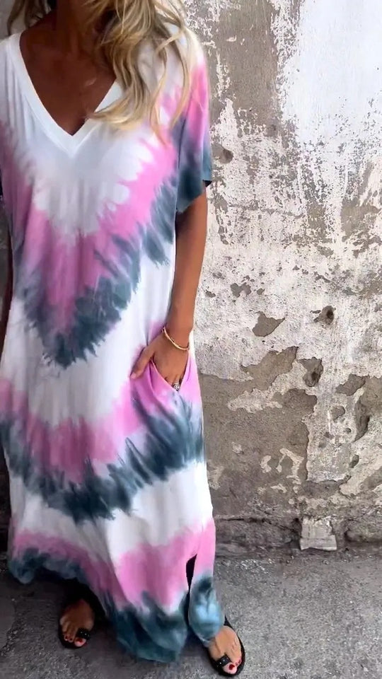 Damen Maxikleid mit lässigem V-Ausschnitt und praktischen Taschen R&B