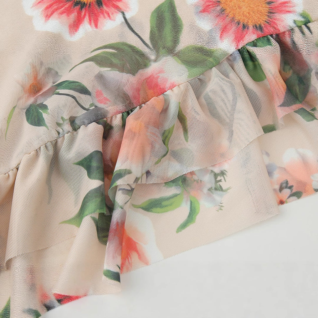 Damen Maxikleid mit floralem Rüschendetail und asymmetrischem Saum R&B