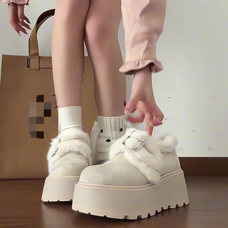 Damen Flauschige Plateau-Clogs mit weichem Fußbett und modischer Schnalle R&B