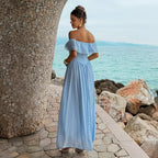 Damen Off-Shoulder Maxikleid mit fließendem Schnitt und Rüschendetails R&B