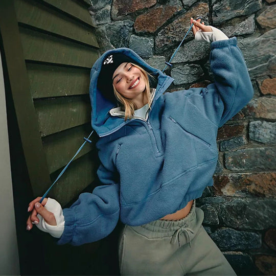 Damen Trendige Fleecejacke mit oversized Kragen R&B