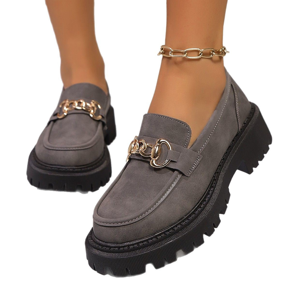 Damen modische Mokassins mit robustem Profil und stilvollem Ketten-Detail R&B