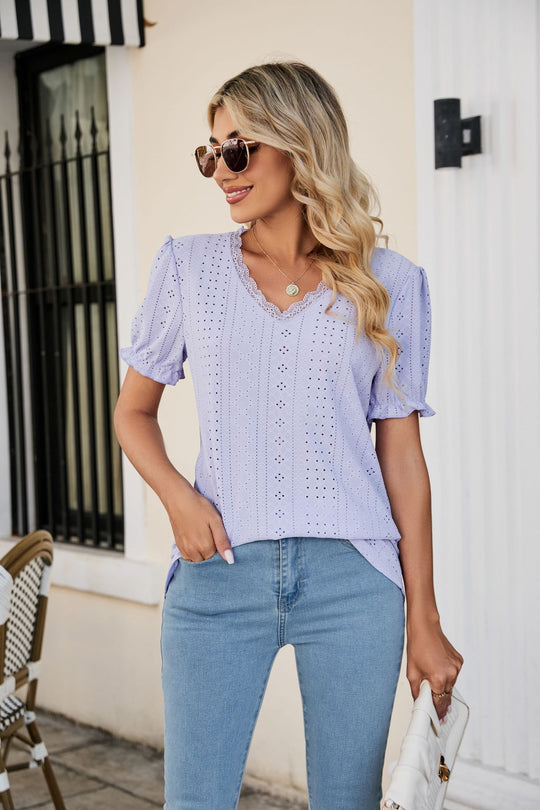 Damen Bluse mit luftigen Rüschen und durchbrochenem Design R&B