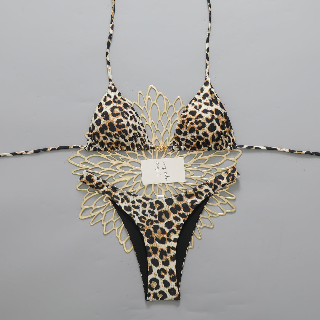 Damen Designer-Bikini mit Leopardenmuster und raffinierten Details R&B
