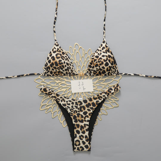 Damen Designer-Bikini mit Leopardenmuster und raffinierten Details R&B
