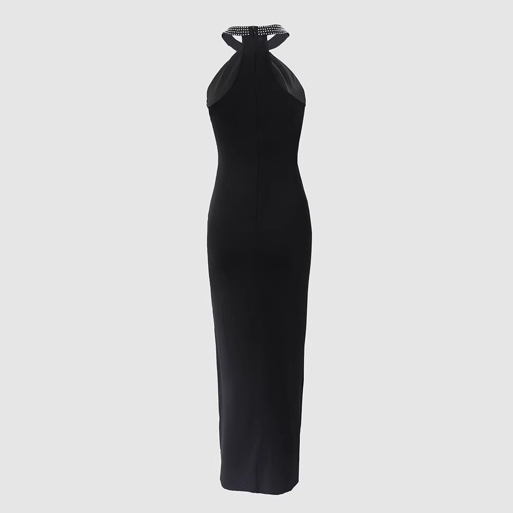 Damen Elegantes Schlauchkleid mit Strassdetails und sexy Beinschlitz R&B