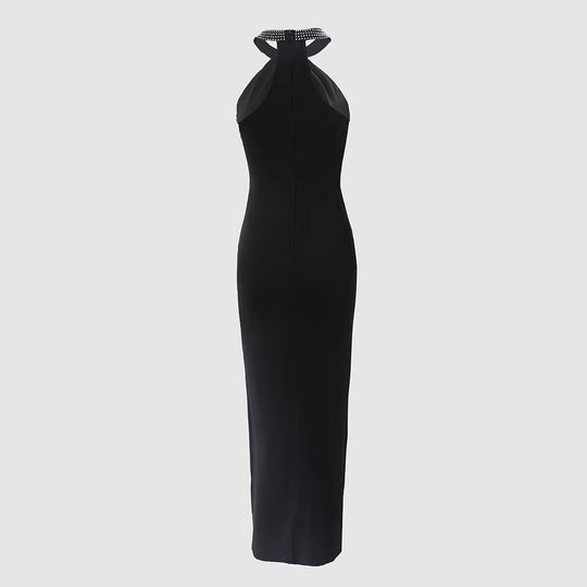 Damen Elegantes Schlauchkleid mit Strassdetails und sexy Beinschlitz R&B