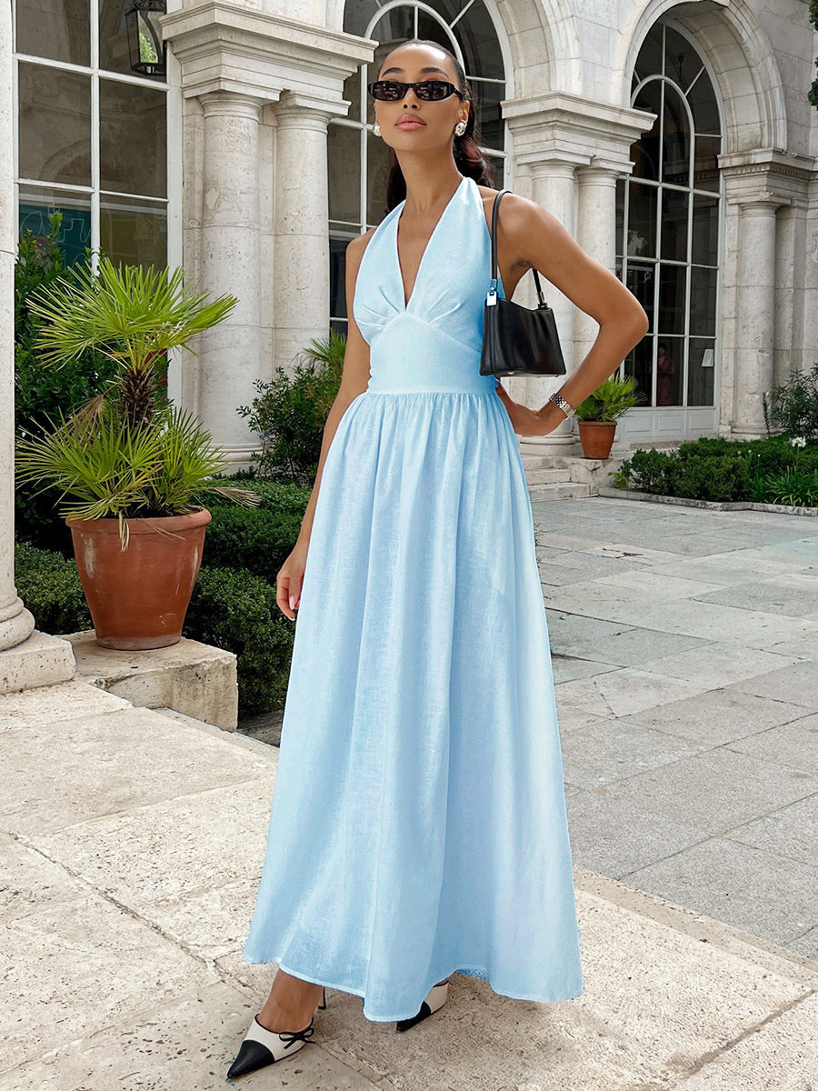 Damen Elegantes Maxikleid mit Halterneck-Design und fließendem Rock R&B