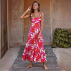 Damen Maxikleid mit Blumenmuster und verstellbaren Spaghettiträgern R&B