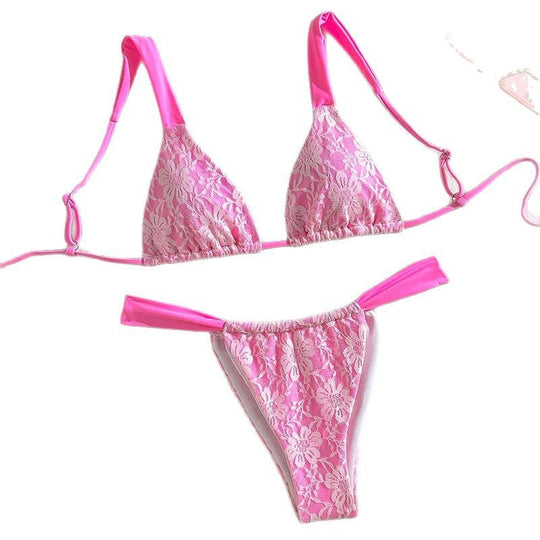 Damen Triangel-Bikini mit filigranem Floral-Design und verstellbaren Trägern R&B