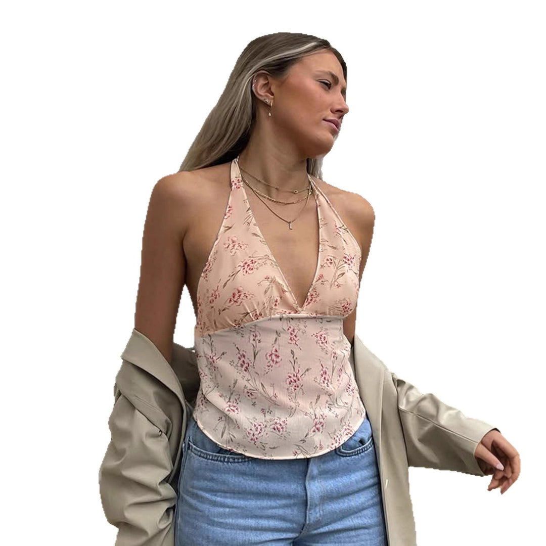 Damen Haltertop mit floralem Muster und Rüschendetails R&B