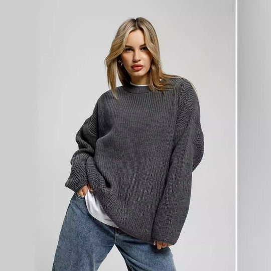 Damen lässiger Oversized Pullover mit strukturiertem Strickmuster R&B