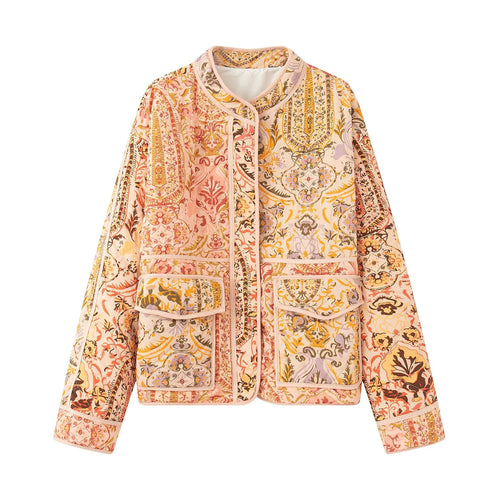 Damen elegante gepolsterte Jacke mit floralem Muster und praktischen Außentaschen R&B