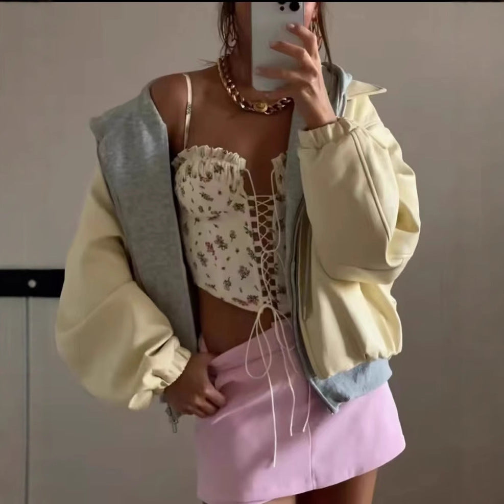 Damen Crop-Top mit Rüschendetails und floralem Design R&B