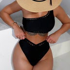 Damen Hochtailliertes Cut-Out Bikini-Set mit asymmetrischem Oberteil