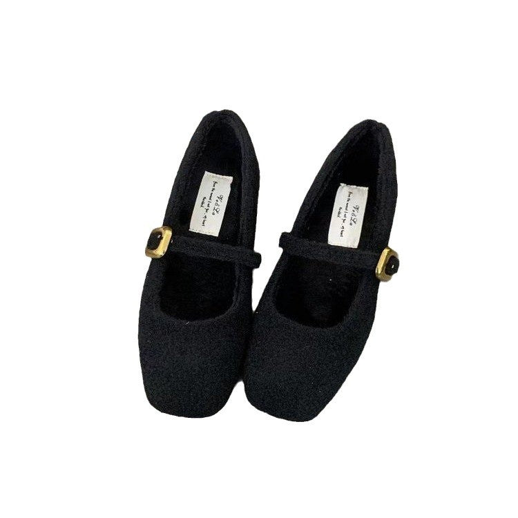 Damen elegante Filz-Ballerinas mit modischer Schnallenverzierung R&B
