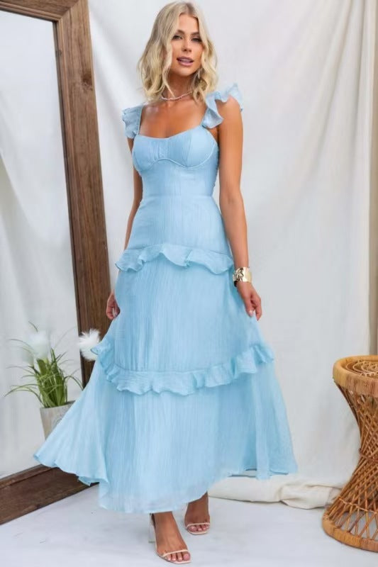Damen Maxikleid mit Rüschendetails und taillierter Silhouette R&B