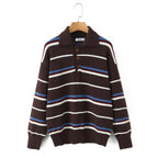 Damen gestreifter Poloshirt-Strickpullover R&B