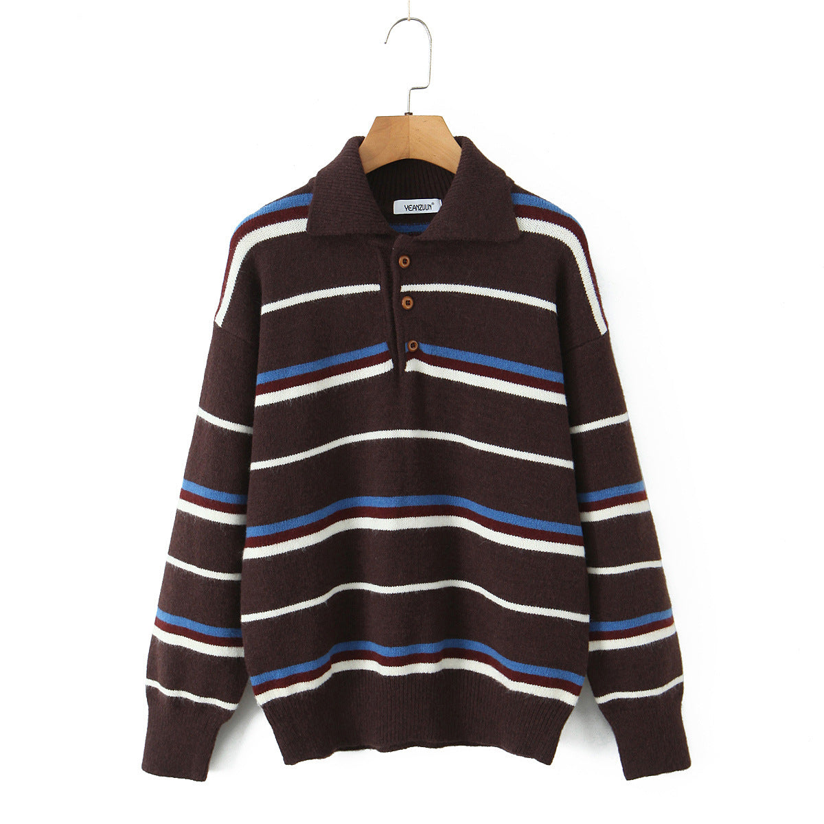 Damen gestreifter Poloshirt-Strickpullover R&B