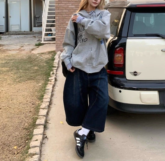 Damen Bequeme Oversized-Freizeitjacke mit Kapuze und Druck R&B