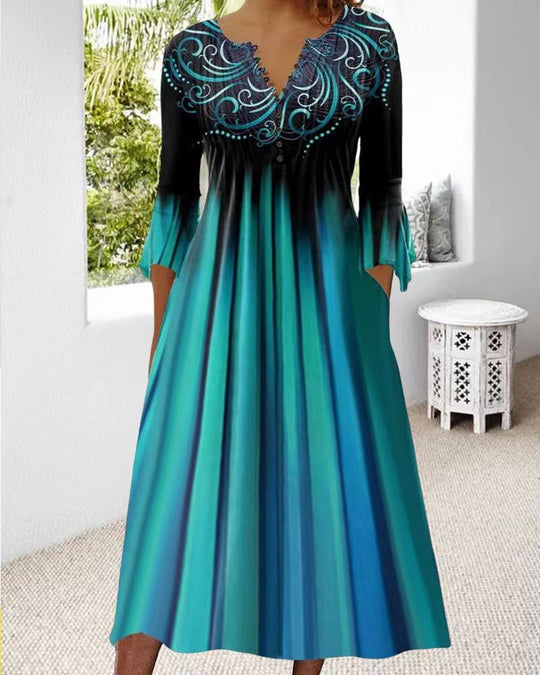 Damen Midikleid mit eleganter Bestickung und fließendem Schnitt Heidi-Mode