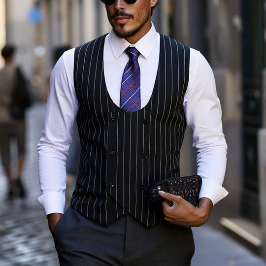 Herren elegante Weste mit doppelter Knopfleiste und klassischen Streifen R&B