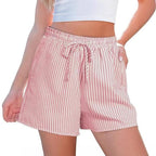 Damen lässige Shorts mit elastischem Taillenbund und gestreiftem Design R&B