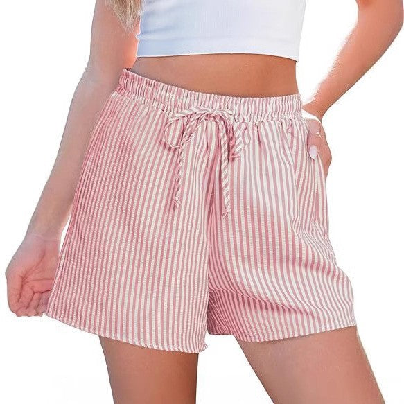 Damen lässige Shorts mit elastischem Taillenbund und gestreiftem Design R&B