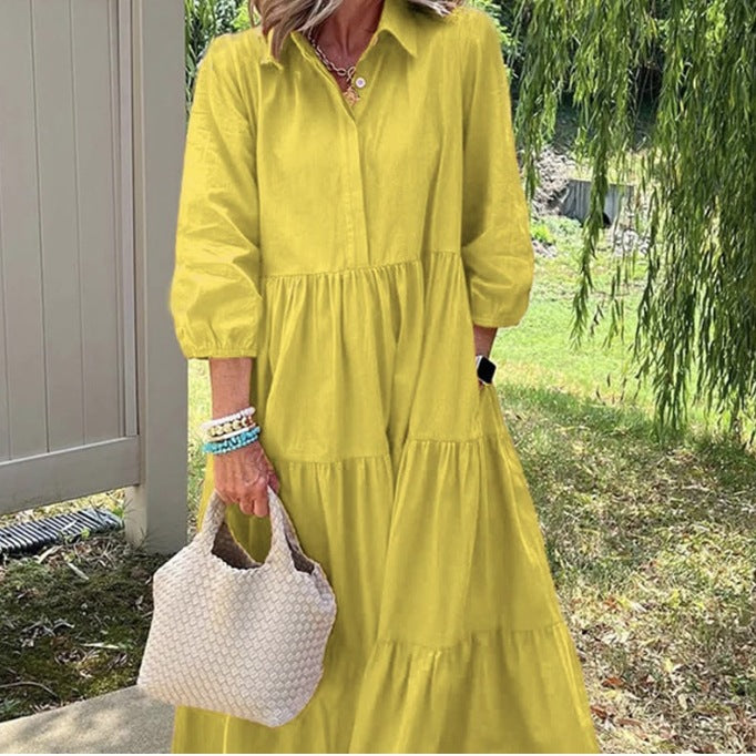 R&B | Lässiges Einfarbiges Patchworkkleid mit Reverstasche