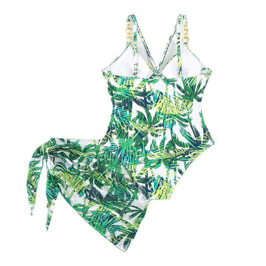 Damen Einteiler Badeanzug mit seitlichem Wickeldesign und transparentem Rock R&B