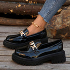 Damen Chunky Loafers mit goldener Kettenverzierung und rutschfester Sohle R&B