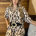 Damen Moderne Blusen-Hosen-Kombination im grafischen Muster R&B