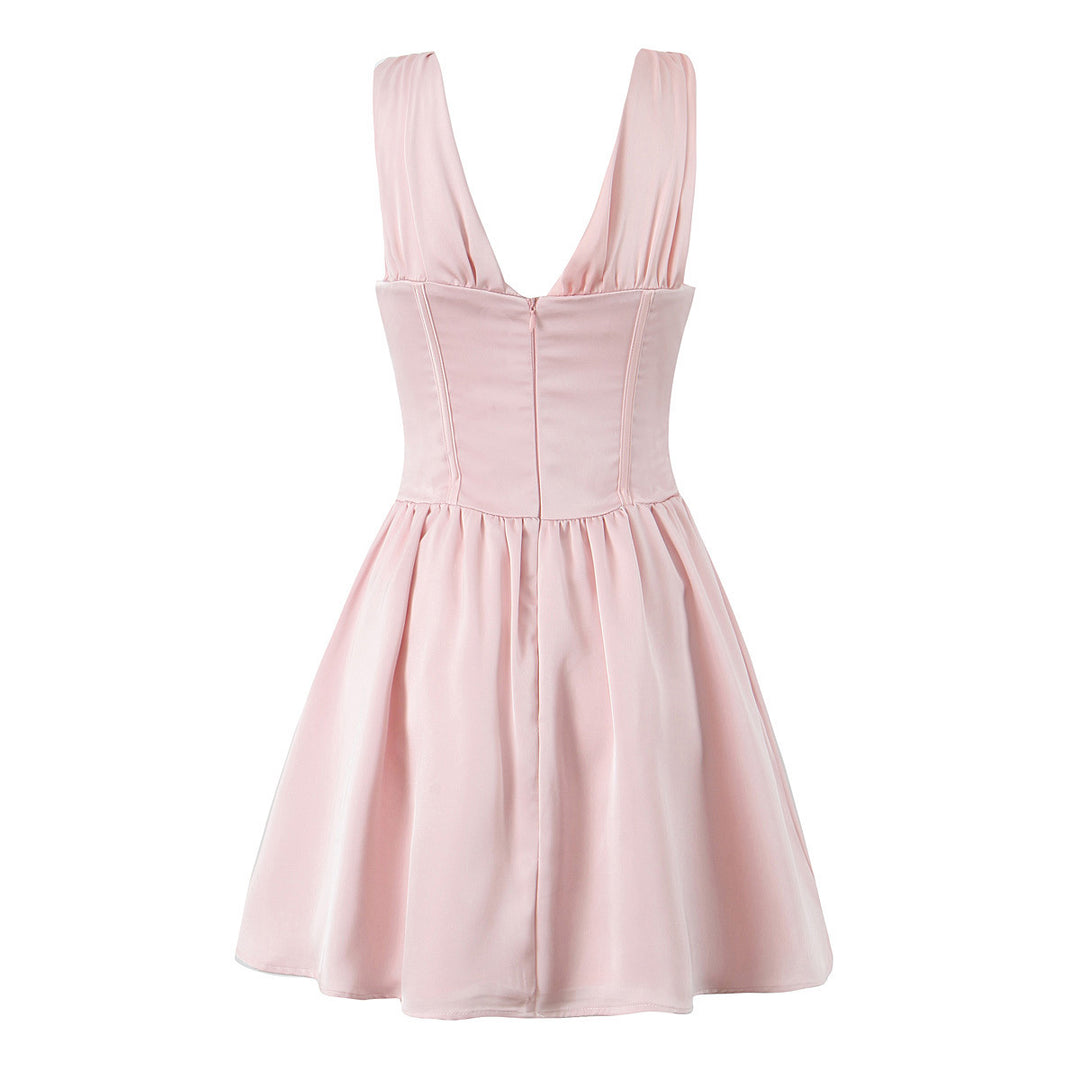 Damen figurbetontes Cocktailkleid mit V-Ausschnitt und Rüschendetails R&B