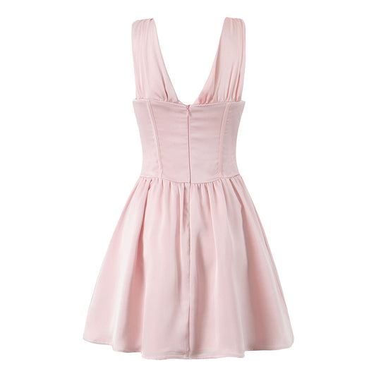 Damen figurbetontes Cocktailkleid mit V-Ausschnitt und Rüschendetails R&B