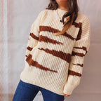 Damen Grobstrickpullover mit luxuriösem Muster und körperbetontem Schnitt R&B