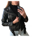 Damen Kunstleder Bikerjacke mit Zierelementen